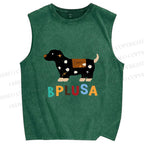Unisex Bplusa Dog Printed Washed Tank Top