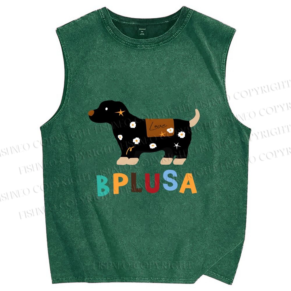 Unisex Bplusa Dog Printed Washed Tank Top