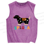 Unisex Bplusa Dog Printed Washed Tank Top