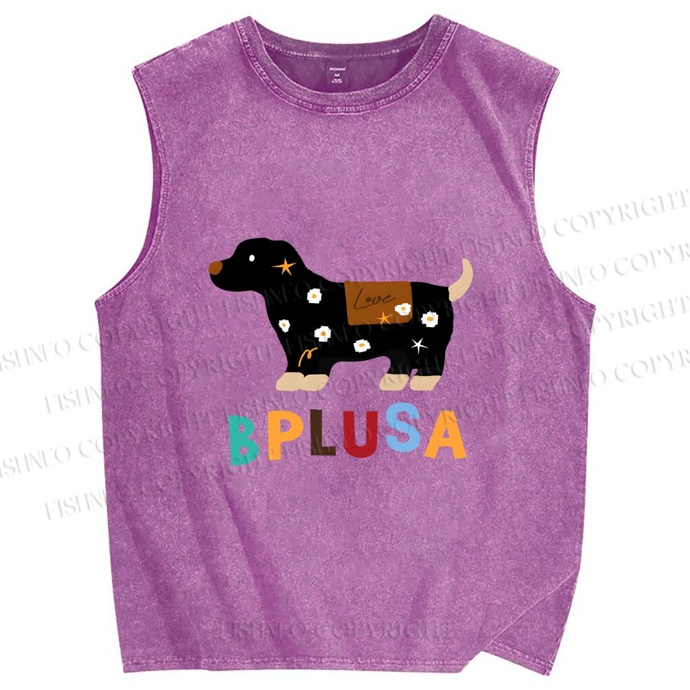 Unisex Bplusa Dog Printed Washed Tank Top
