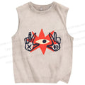 Unisex Funny Eye Making Gestures Printed Washed Tank Top