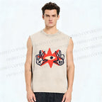 Unisex Funny Eye Making Gestures Printed Washed Tank Top
