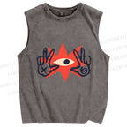 Unisex Funny Eye Making Gestures Printed Washed Tank Top