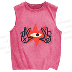Unisex Funny Eye Making Gestures Printed Washed Tank Top