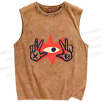 Unisex Funny Eye Making Gestures Printed Washed Tank Top