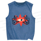 Unisex Funny Eye Making Gestures Printed Washed Tank Top