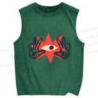 Unisex Funny Eye Making Gestures Printed Washed Tank Top