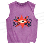 Unisex Funny Eye Making Gestures Printed Washed Tank Top