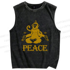 Unisex Peace Monkey Meditating Printed Washed Tank Top