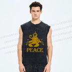 Unisex Peace Monkey Meditating Printed Washed Tank Top
