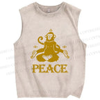 Unisex Peace Monkey Meditating Printed Washed Tank Top