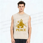 Unisex Peace Monkey Meditating Printed Washed Tank Top