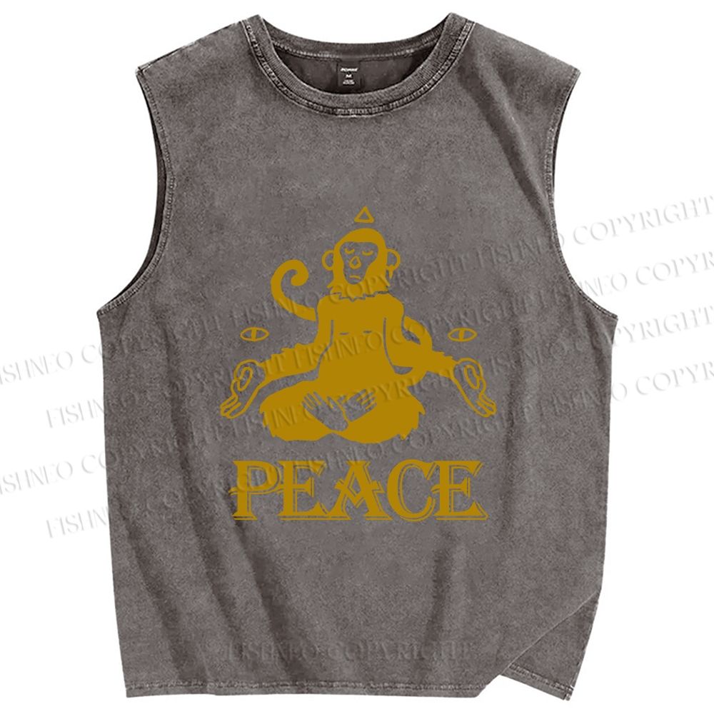 Unisex Peace Monkey Meditating Printed Washed Tank Top