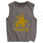 Unisex Peace Monkey Meditating Printed Washed Tank Top