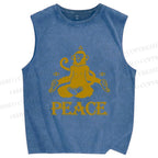 Unisex Peace Monkey Meditating Printed Washed Tank Top