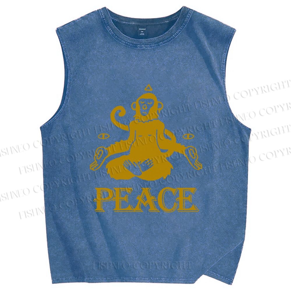 Unisex Peace Monkey Meditating Printed Washed Tank Top