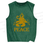 Unisex Peace Monkey Meditating Printed Washed Tank Top
