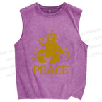 Unisex Peace Monkey Meditating Printed Washed Tank Top