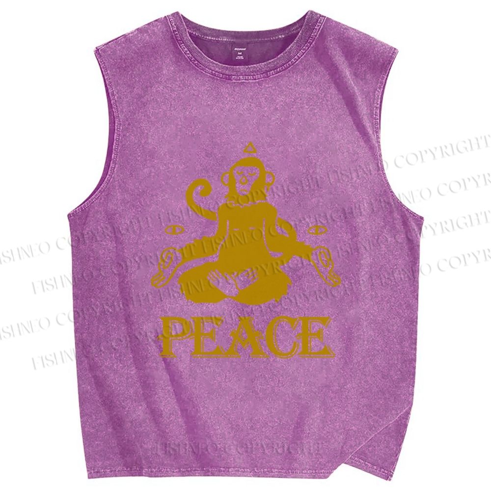 Unisex Peace Monkey Meditating Printed Washed Tank Top