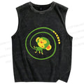 Unisex Green Monkey in Tail Circle Printed Washed Tank Top