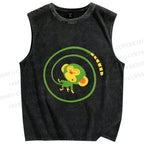 Unisex Green Monkey in Tail Circle Printed Washed Tank Top