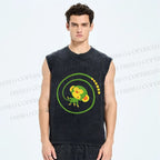 Unisex Green Monkey in Tail Circle Printed Washed Tank Top