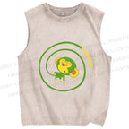 Unisex Green Monkey in Tail Circle Printed Washed Tank Top