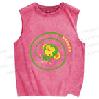 Unisex Green Monkey in Tail Circle Printed Washed Tank Top