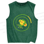 Unisex Green Monkey in Tail Circle Printed Washed Tank Top