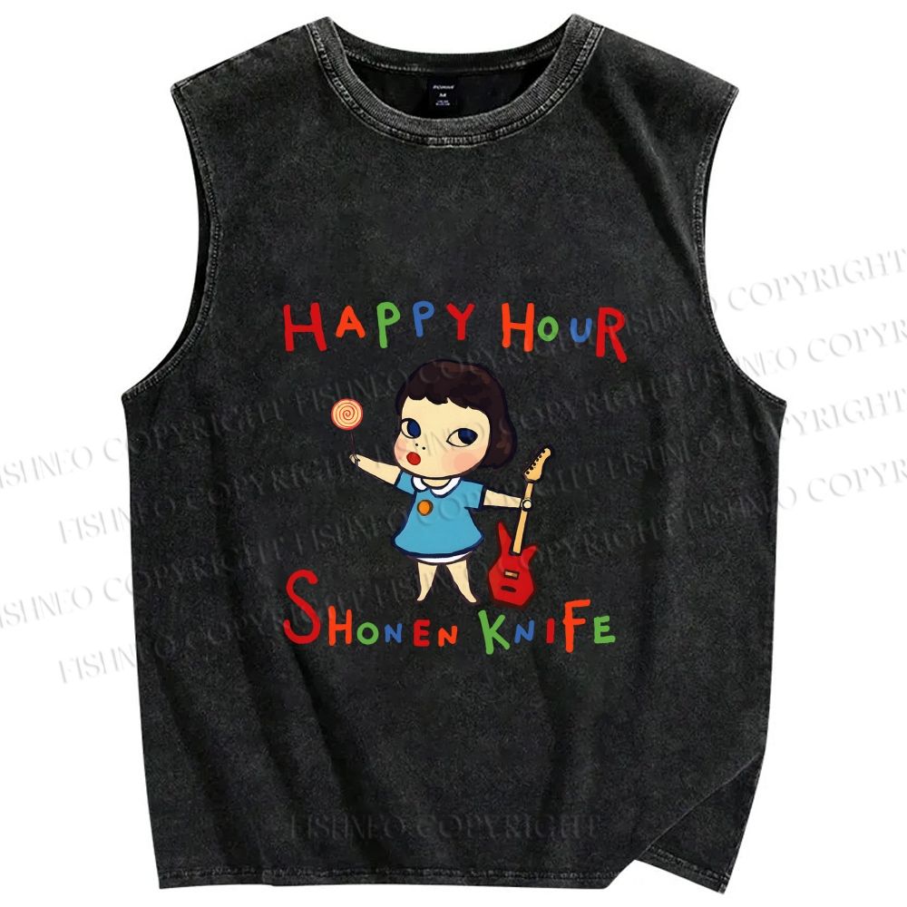 Unisex Yoshitomo Nara Shonen Knife Printed Washed Tank Top