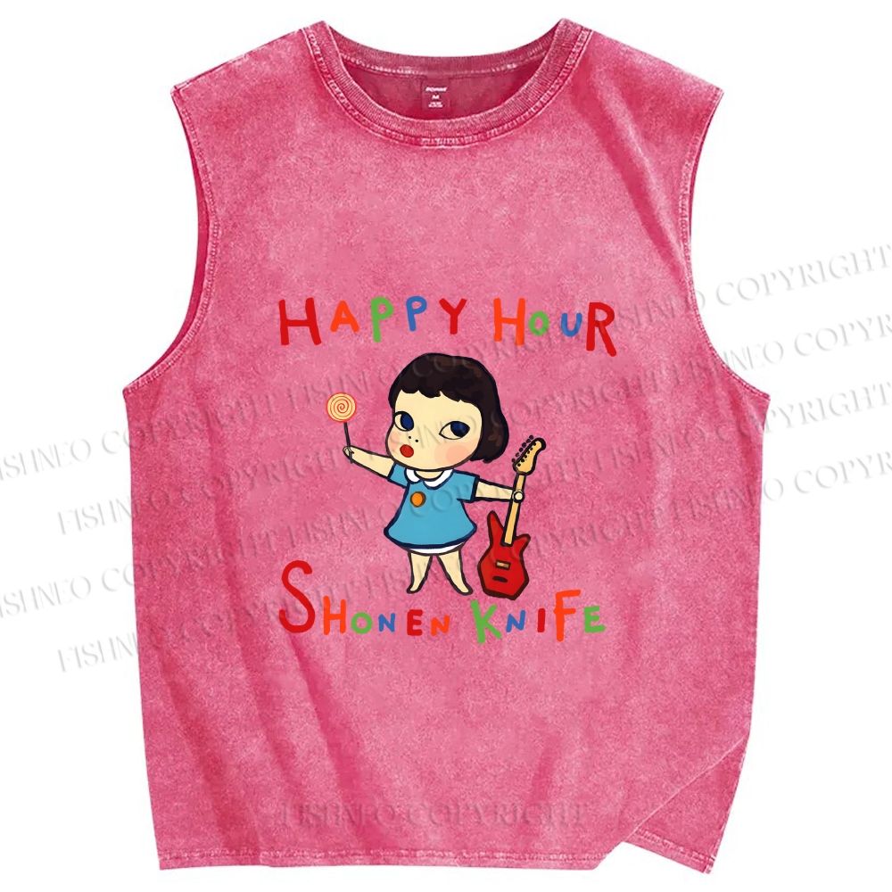 Unisex Yoshitomo Nara Shonen Knife Printed Washed Tank Top