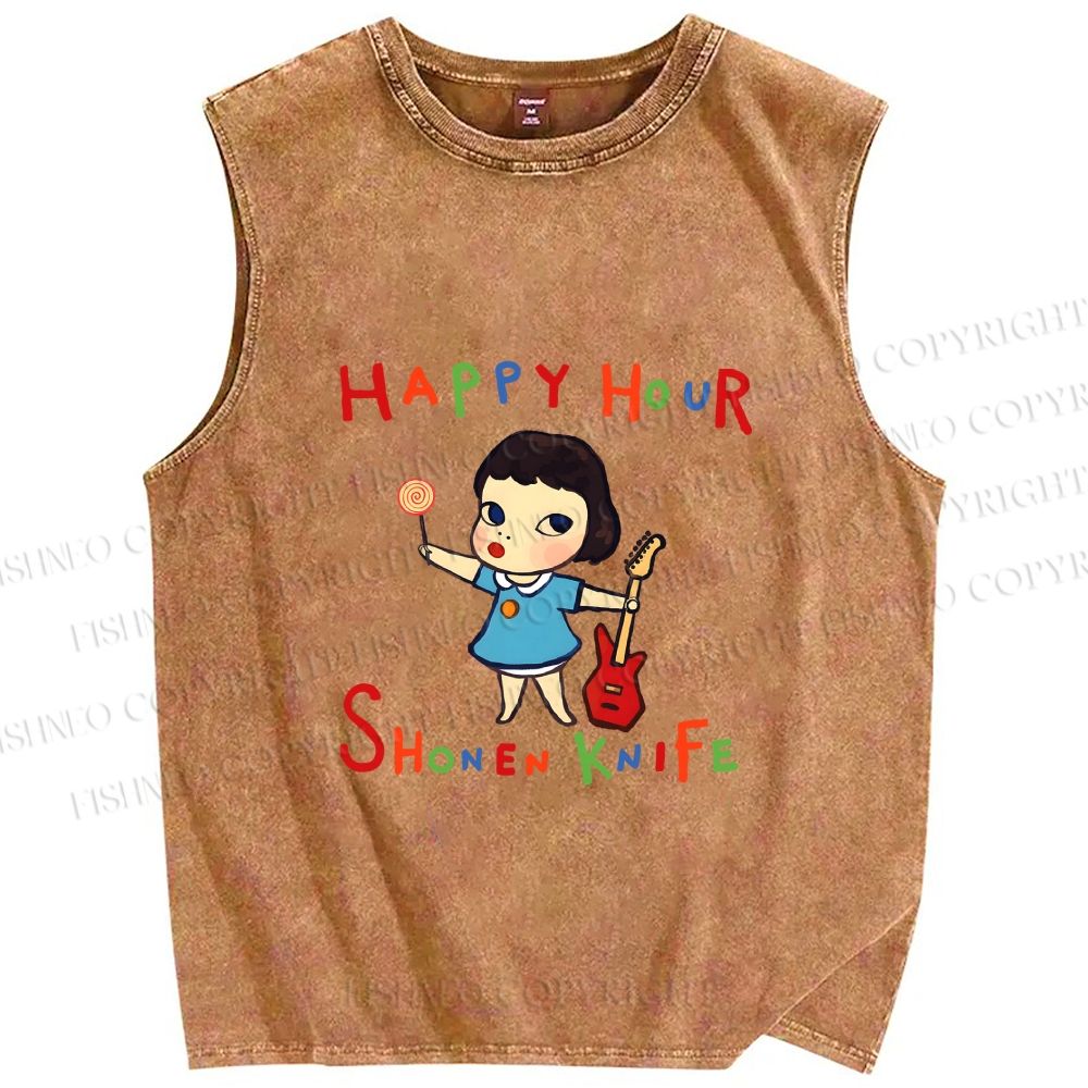 Unisex Yoshitomo Nara Shonen Knife Printed Washed Tank Top