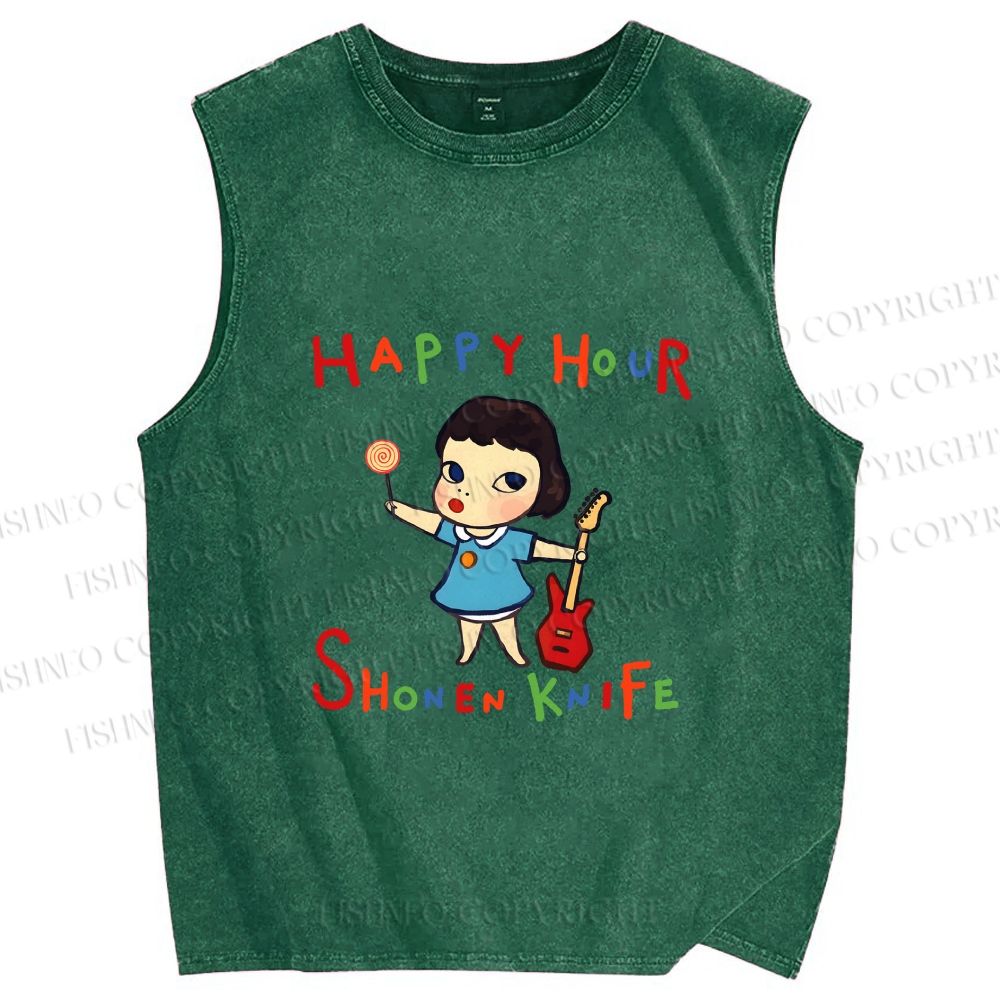 Unisex Yoshitomo Nara Shonen Knife Printed Washed Tank Top