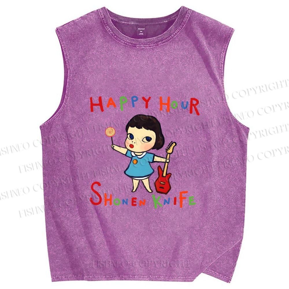Unisex Yoshitomo Nara Shonen Knife Printed Washed Tank Top