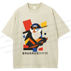Unisex Bauhaus Design Monkey Printed Washed Tee