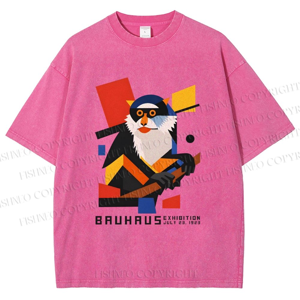 Unisex Bauhaus Design Monkey Printed Washed Tee