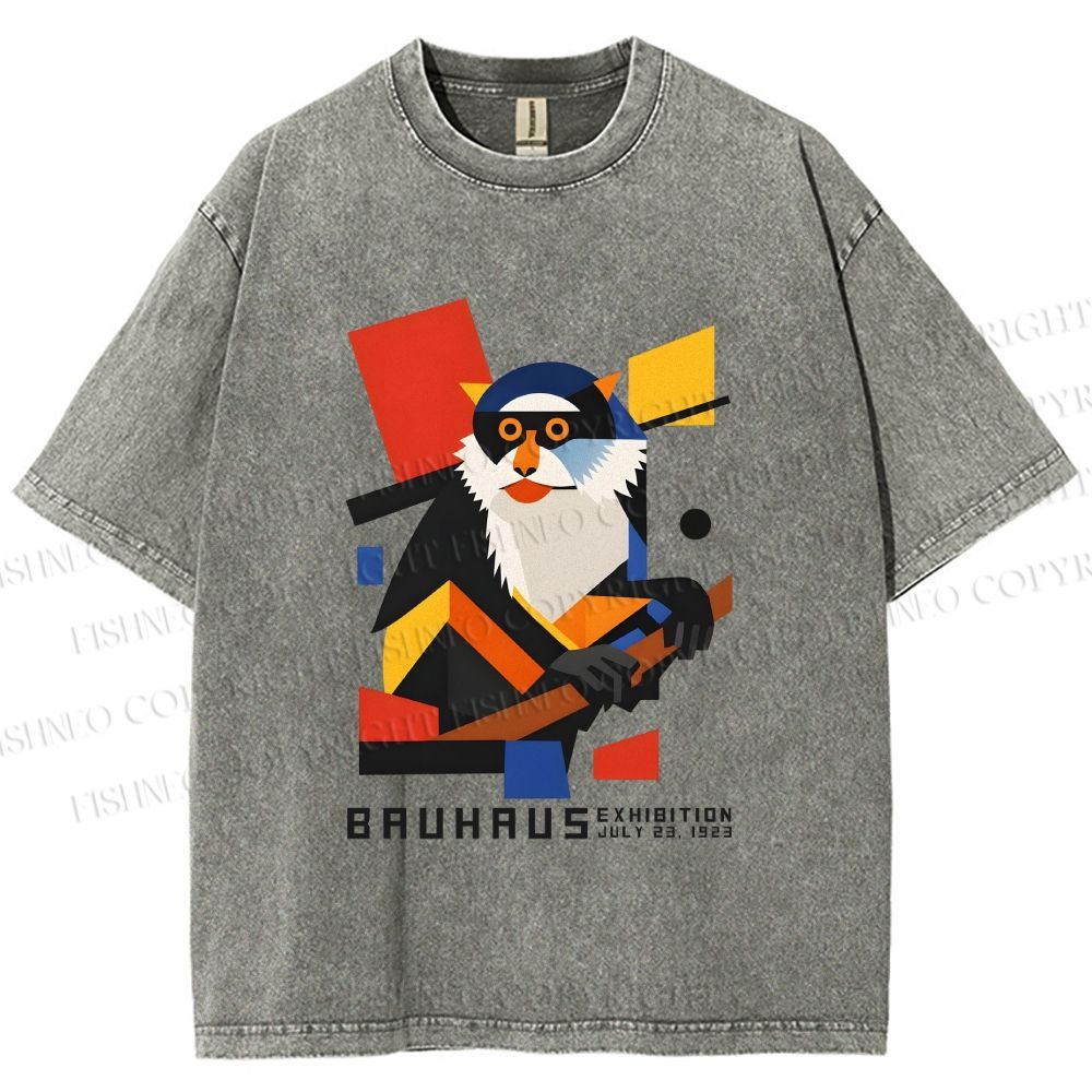 Unisex Bauhaus Design Monkey Printed Washed Tee
