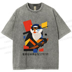 Unisex Bauhaus Design Monkey Printed Washed Tee