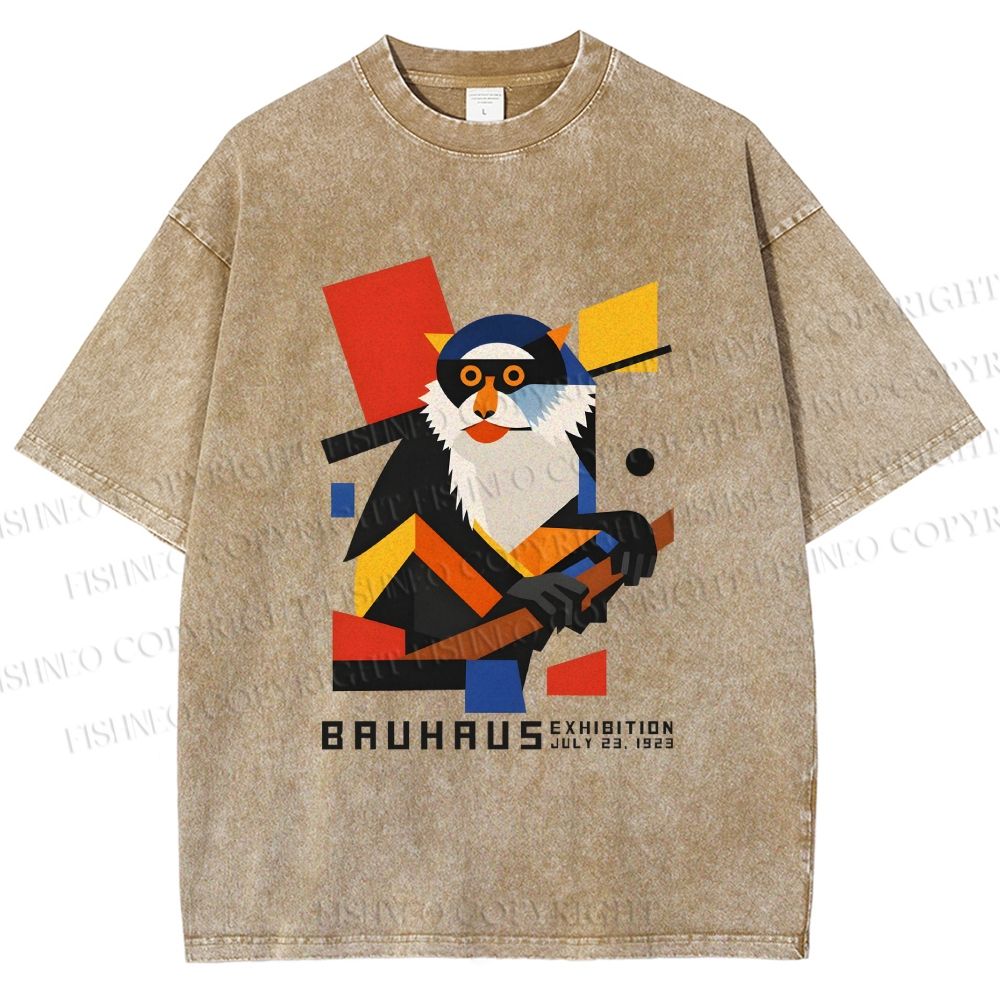 Unisex Bauhaus Design Monkey Printed Washed Tee