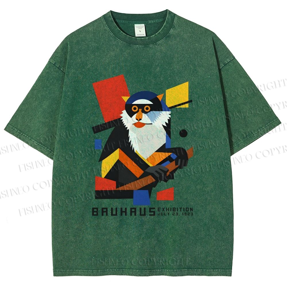 Unisex Bauhaus Design Monkey Printed Washed Tee