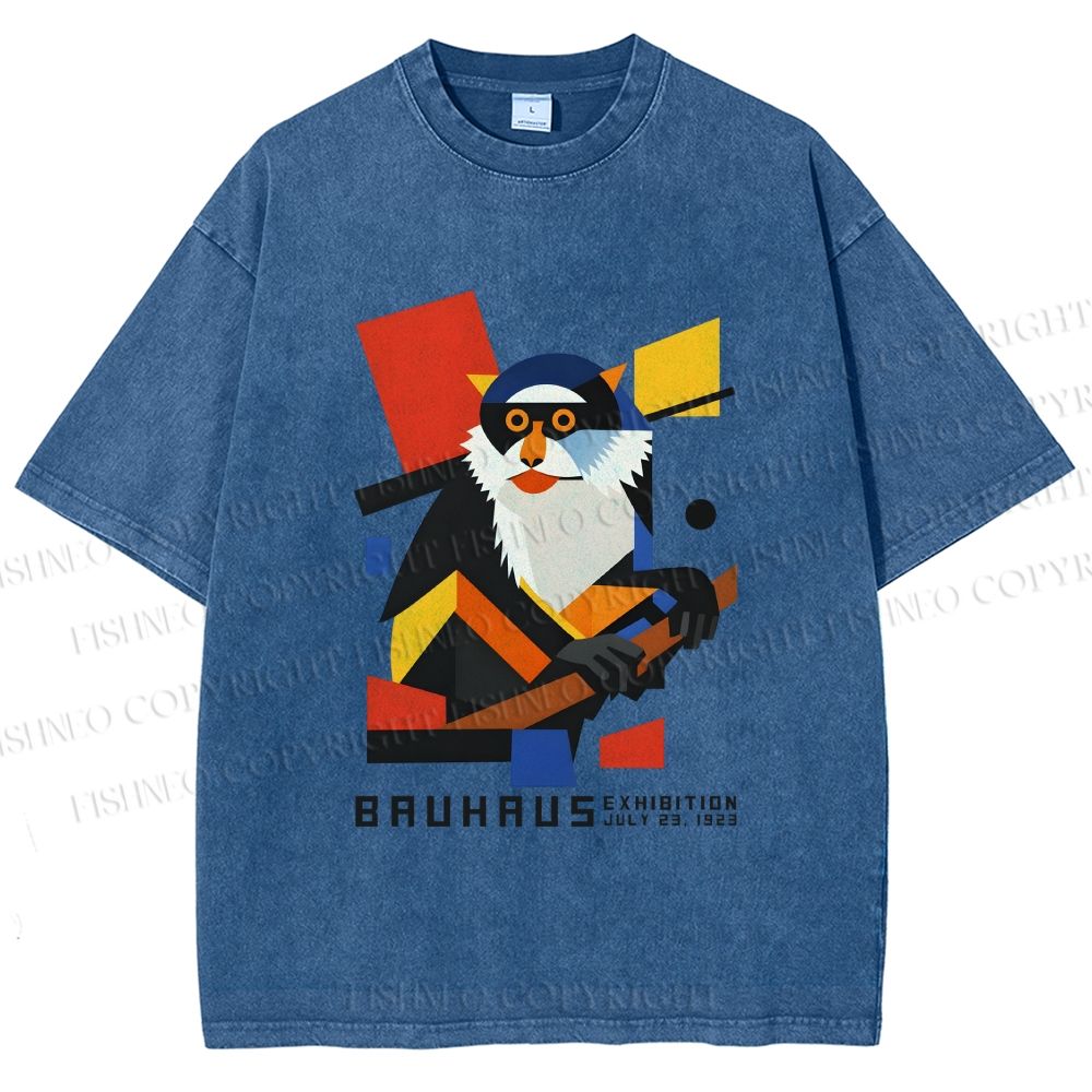 Unisex Bauhaus Design Monkey Printed Washed Tee