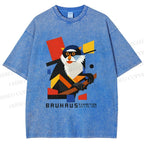 Unisex Bauhaus Design Monkey Printed Washed Tee