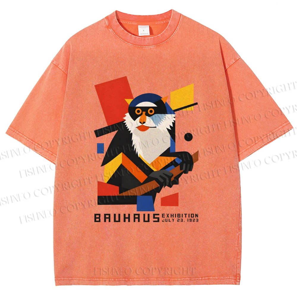 Unisex Bauhaus Design Monkey Printed Washed Tee