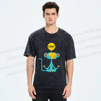 Unisex Blue Monkey Meditating meditating Printed Washed Tee