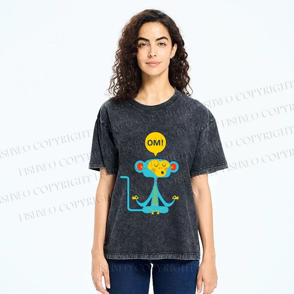 Unisex Blue Monkey Meditating meditating Printed Washed Tee