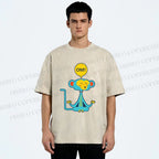 Unisex Blue Monkey Meditating meditating Printed Washed Tee