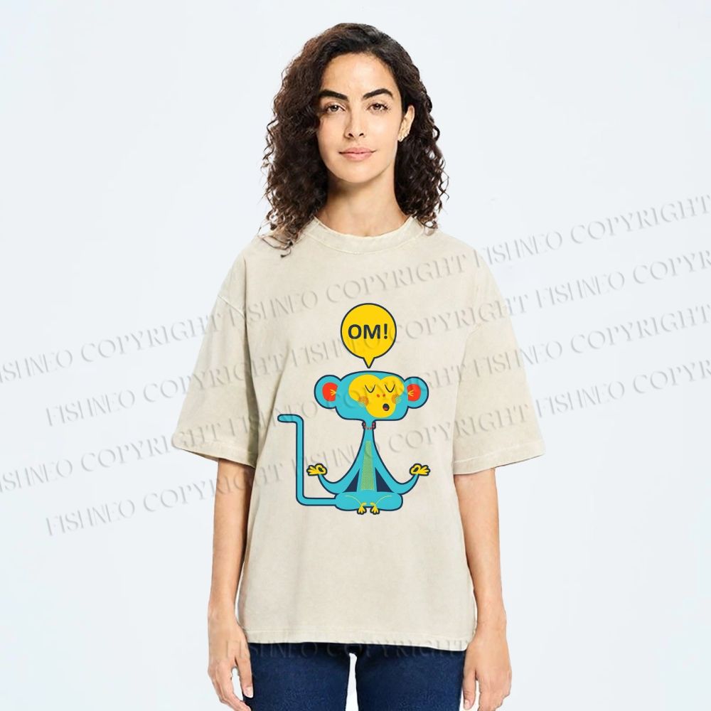 Unisex Blue Monkey Meditating meditating Printed Washed Tee
