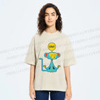 Unisex Blue Monkey Meditating meditating Printed Washed Tee