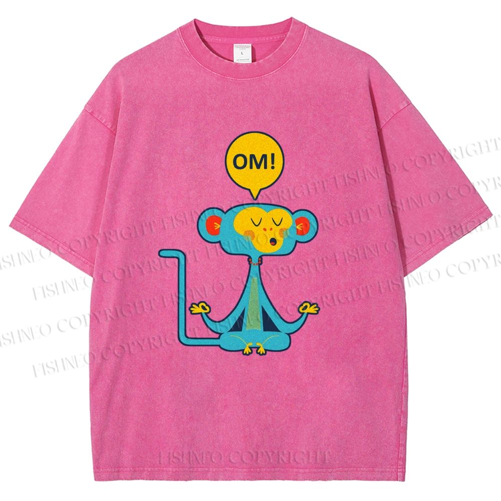 Unisex Blue Monkey Meditating meditating Printed Washed Tee