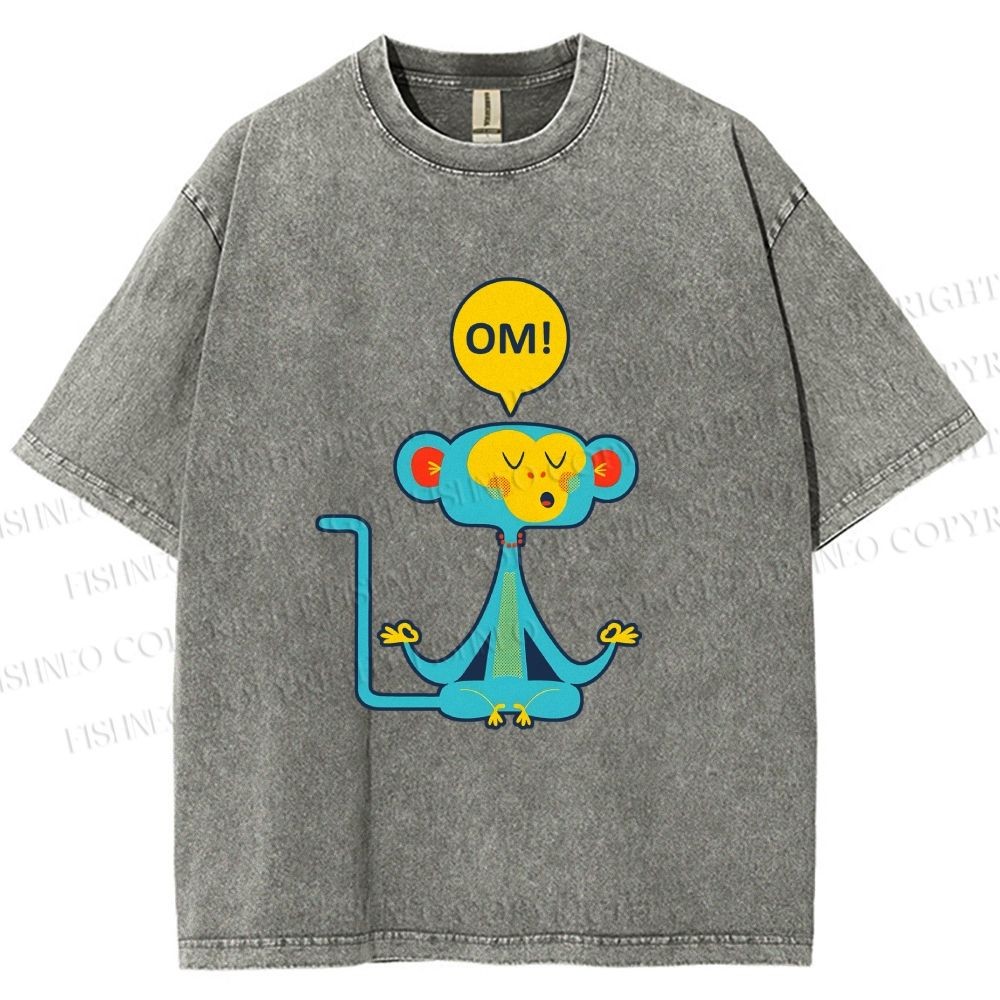 Unisex Blue Monkey Meditating meditating Printed Washed Tee